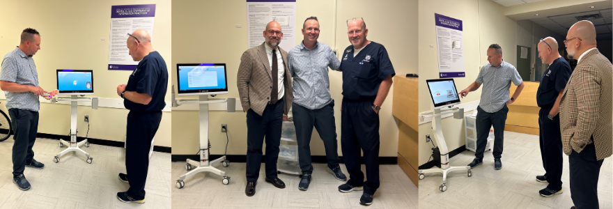 Banner with images of Dr. Hockley, Dr. Quinonez, and Dr. Greene checking out the new intraoral scanner