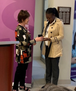 Ms. Toula Gerace-Sangster presenting the Dr. John F. Sangster Graduate Studies Family Medicine Award to Dr. Chioma Onuoha (MClSc)